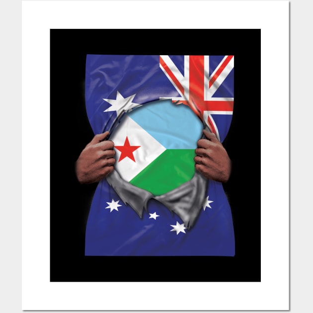 Djibouti Flag Australian Flag Ripped - Gift for Djiboutian From Djibouti Wall Art by Country Flags